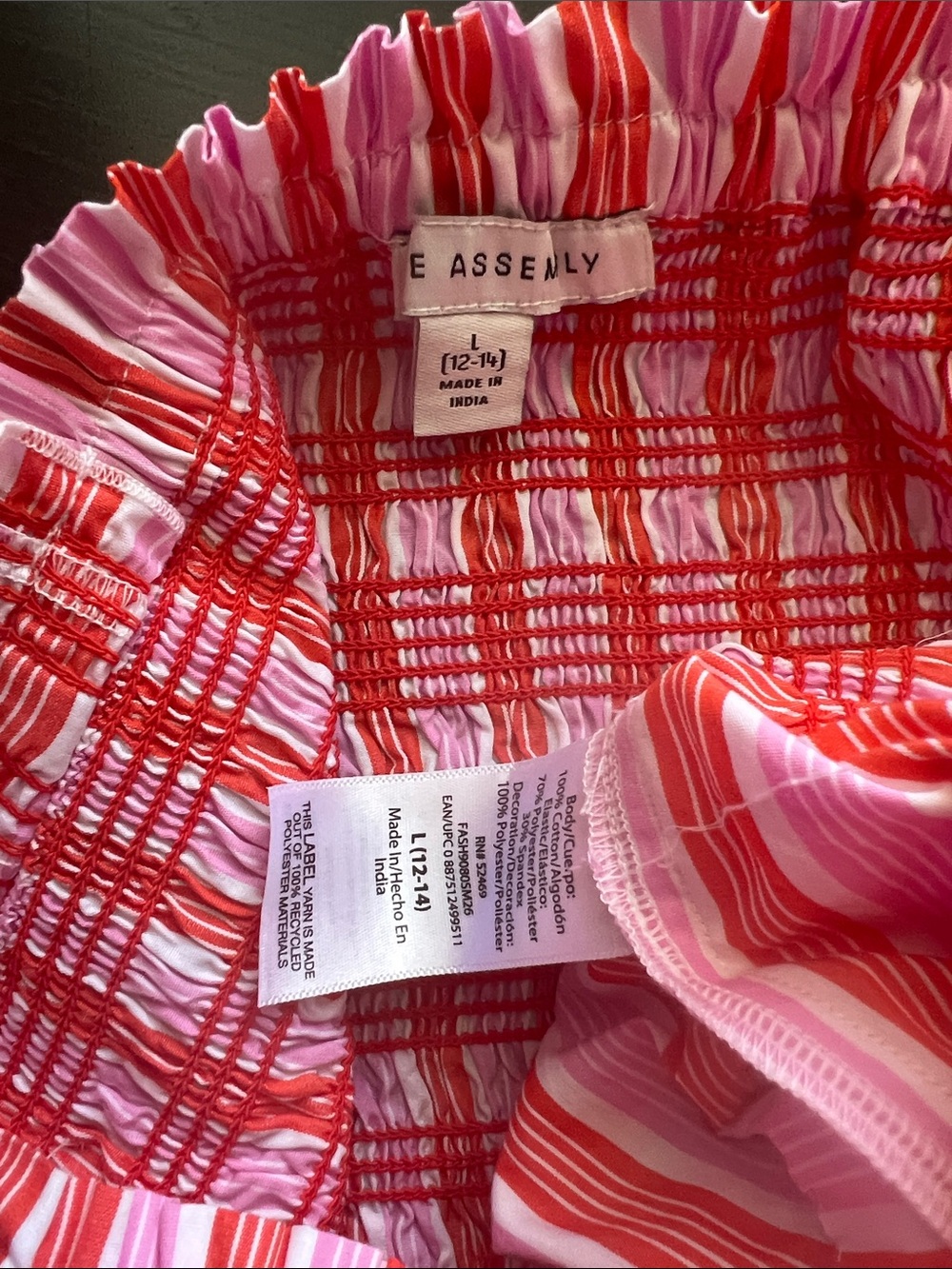 New free assembly Smocked Ruffle-Strap Tank Top - Pink & Orange Stripe large - Picture 8 of 8